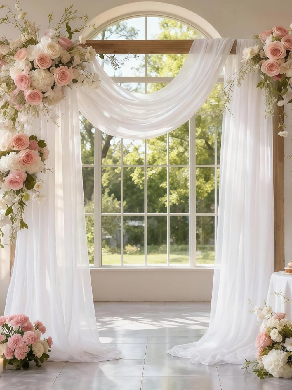 Wedding Arch Draping Fabric 28" x 19 ft White Sheer Curtain Backdrop Drapes